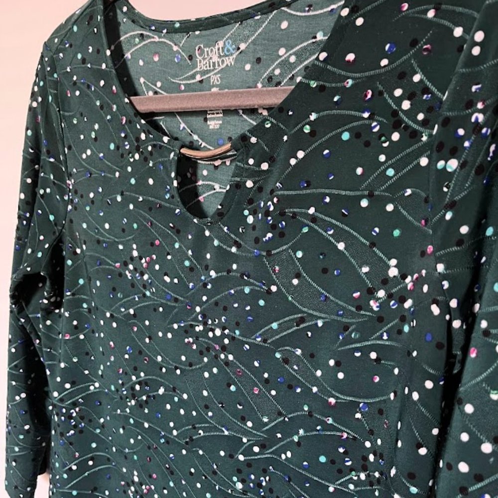 Croft & Barrow | Keyhole Blouse | 3/4 Sleeves | Green | PXS